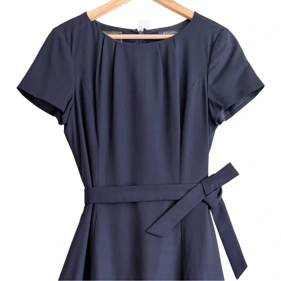 BROOKS BROTHERS Loro Piana Preppy Business Casual Classic Belted Midi Dress 12 - Picture 2 of 11